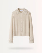 Dina Cashmere Crochet Polo Neck Thickened Cardigan