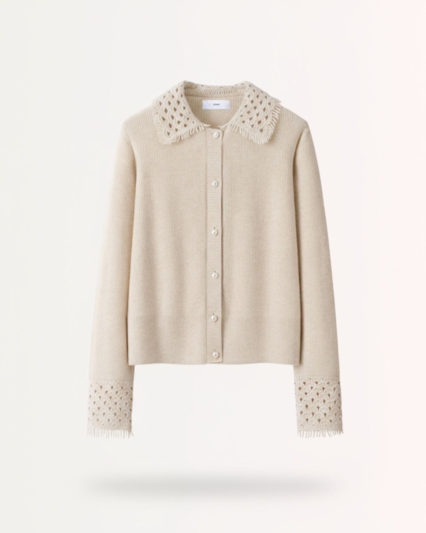 Dina Cashmere Crochet Polo Neck Thickened Cardigan