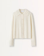 Dina Cashmere Crochet Polo Neck Thickened Cardigan