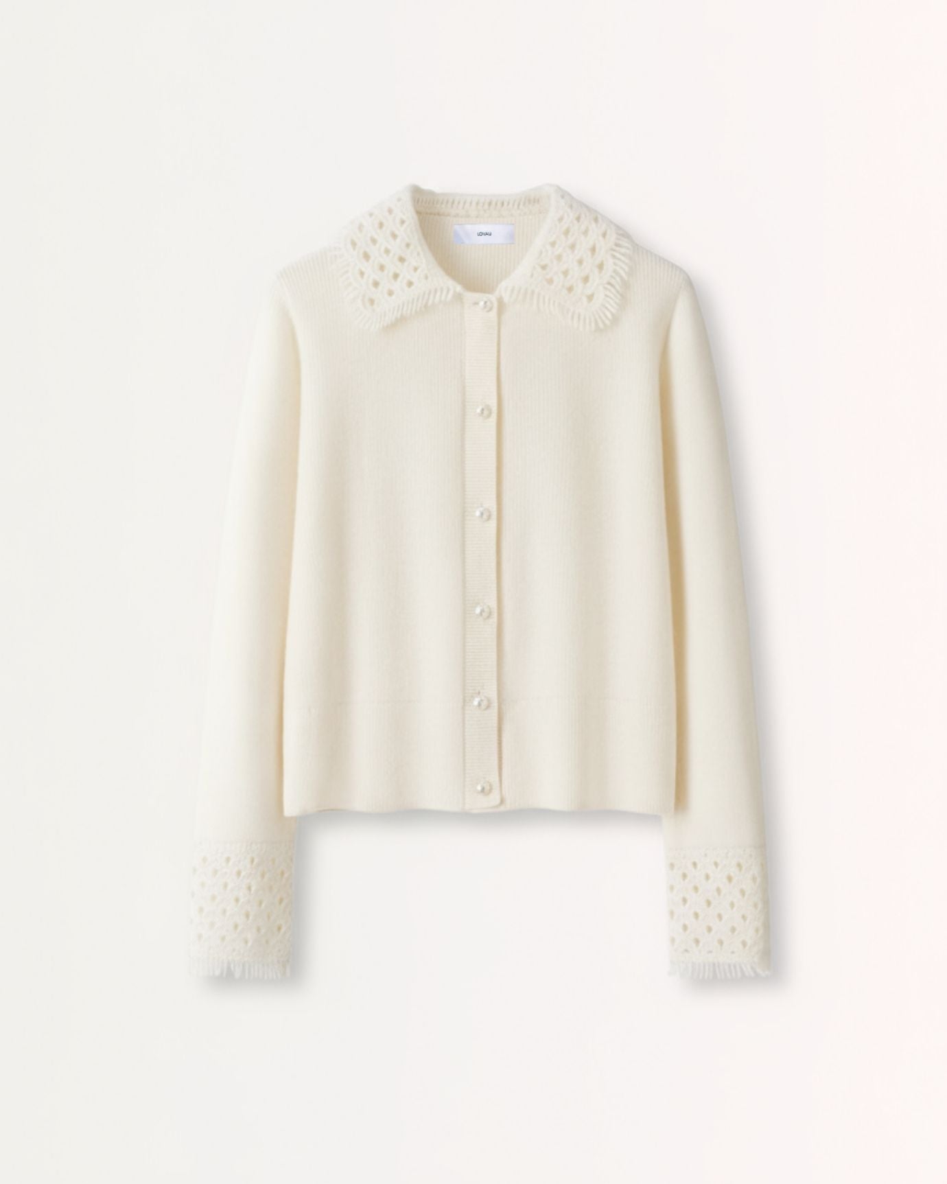 Dina Cashmere Crochet Polo Neck Thickened Cardigan