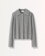 Dina Cashmere Crochet Polo Neck Thickened Cardigan