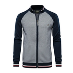 Zipper Color Block Standing Collar Cardigan Sweater