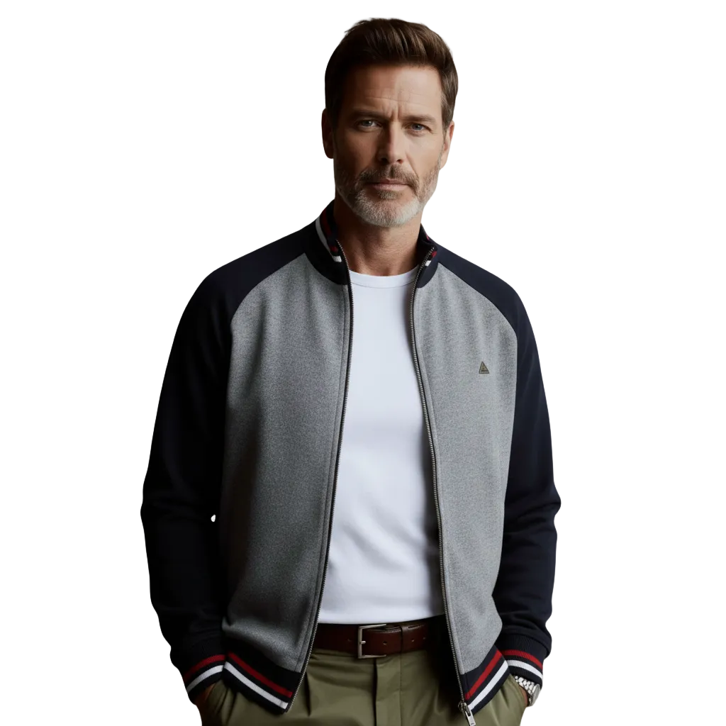 Zipper Color Block Standing Collar Cardigan Sweater