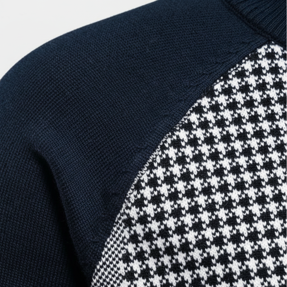 Zipper Color Block Standing Collar Cardigan Sweater