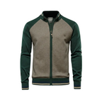 Zipper Color Block Standing Collar Cardigan Sweater