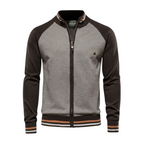 Zipper Color Block Standing Collar Cardigan Sweater